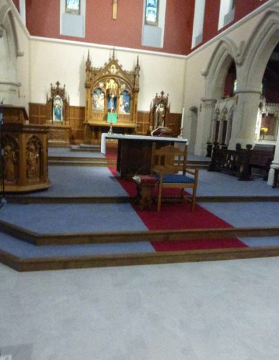 Bespoke Blue and Red Carpet Installation in St Williams Church.